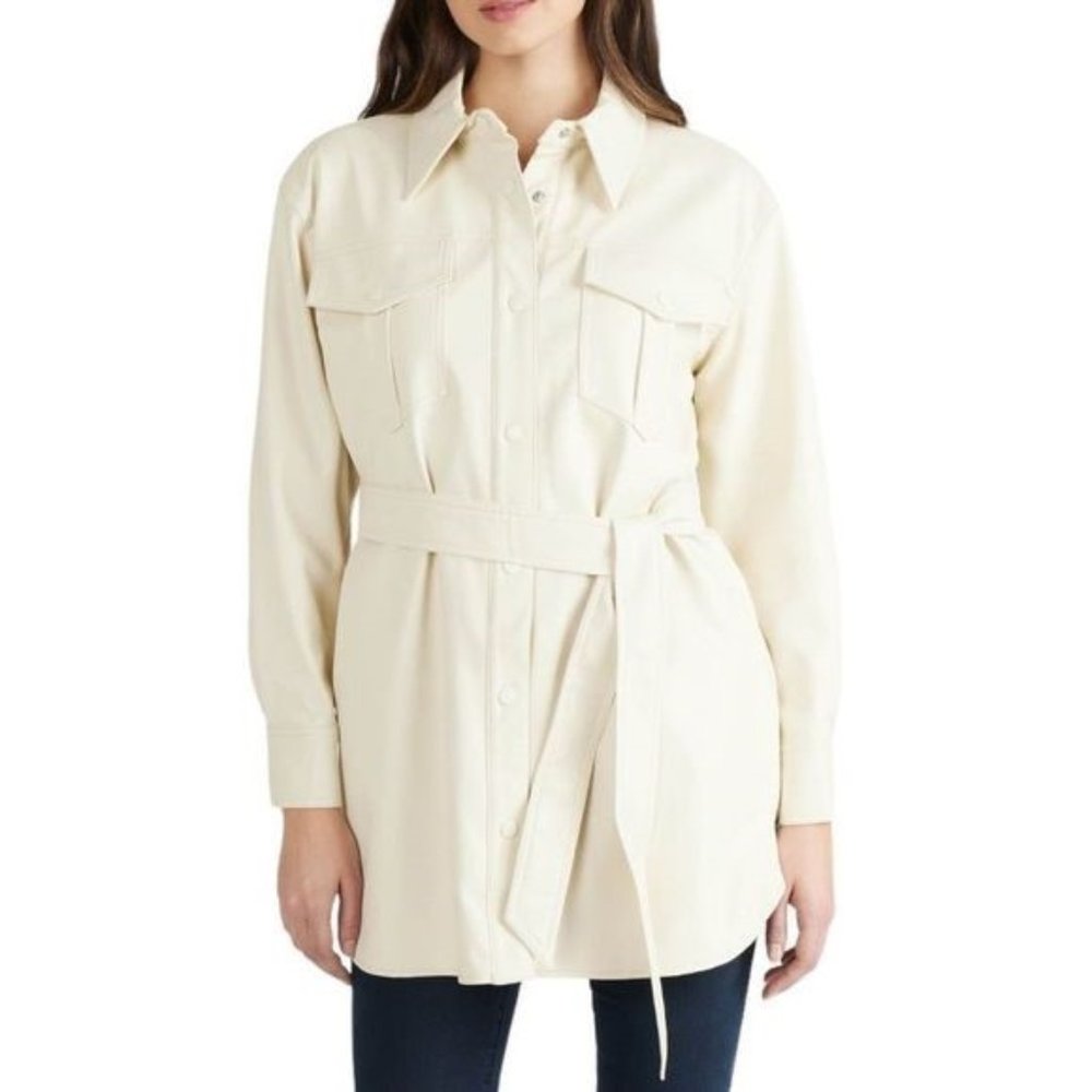 NVLT Belted Shacket in Ivory Vegan Leather NWT